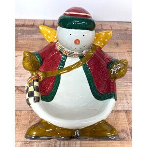 Debbie Mumm Snowman Themed Ceramic Bowl 10.5" Long